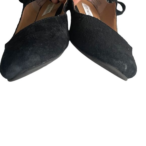 (SOLD) STEVE MADDEN Black Suede Slip On Ballet Flat Shoes With Ankle Ties 7.5 - Picture 6 of 10